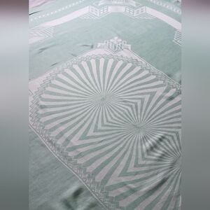 4 NAPKINS 1 TABLECLOTH JAPANESE GEOMETRIC PATTERN ON TEAL LINEN